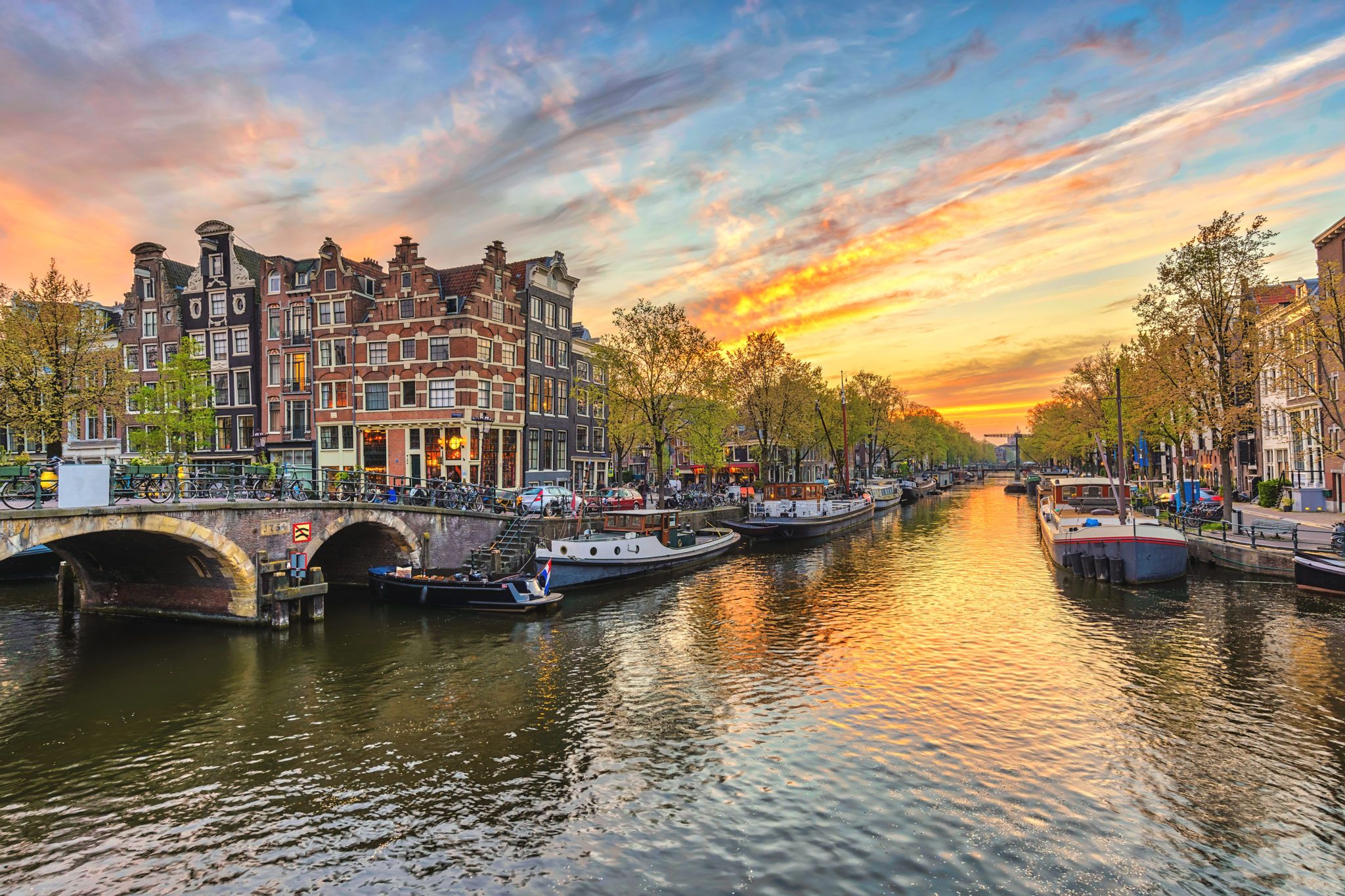 Photo of the Netherlands during sunset showing their canals